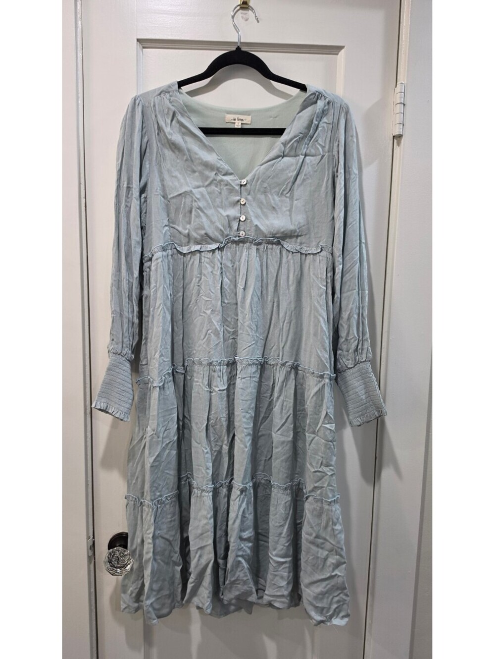 In Loom Light Blue Tiered Long Sleeve Dress Size Small